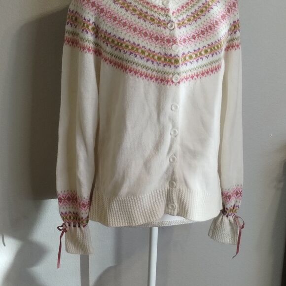 Tiara International Cross stitch print Sweater Cardigan button down Large *Vtg* - Picture 2 of 12